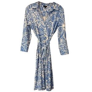 Talbots Womens Blue Midi Shirt Dress Long Sleeve Button Down‎ Bohemian Casual S